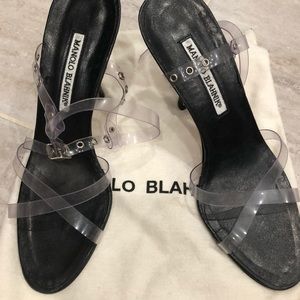 Manolo Blahnik lucite strappy high heel sandals